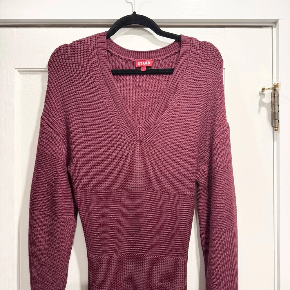 Staud Merlot Carnation Sweater‎ Knit Midi Dress Large Burgundy Designer Cozy - Picture 10 of 16